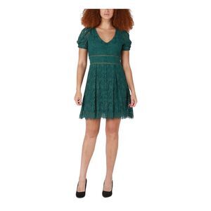 BLACK TAPE Womens Green Lined Short Sleeve Above The Knee Fit + Flare Dress S
